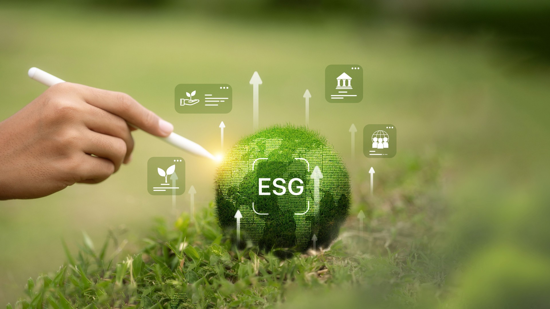 ESG Globe and Sustainability Icons for Environmental Development