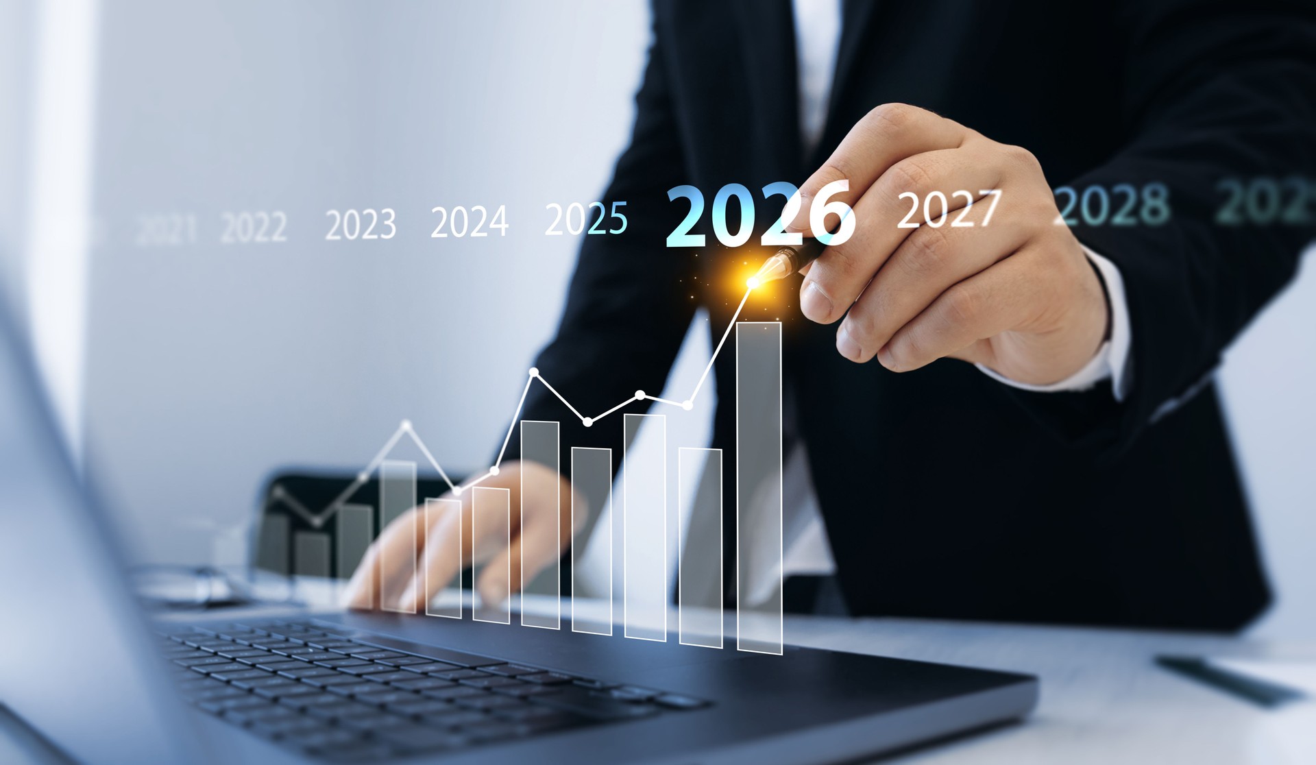 New business plans,goals,revenue and visions in business for new year 2026.New opportunity, challenge and strategy in 2026. Increase chart arrow graph corporate business future growth new year 2026.
